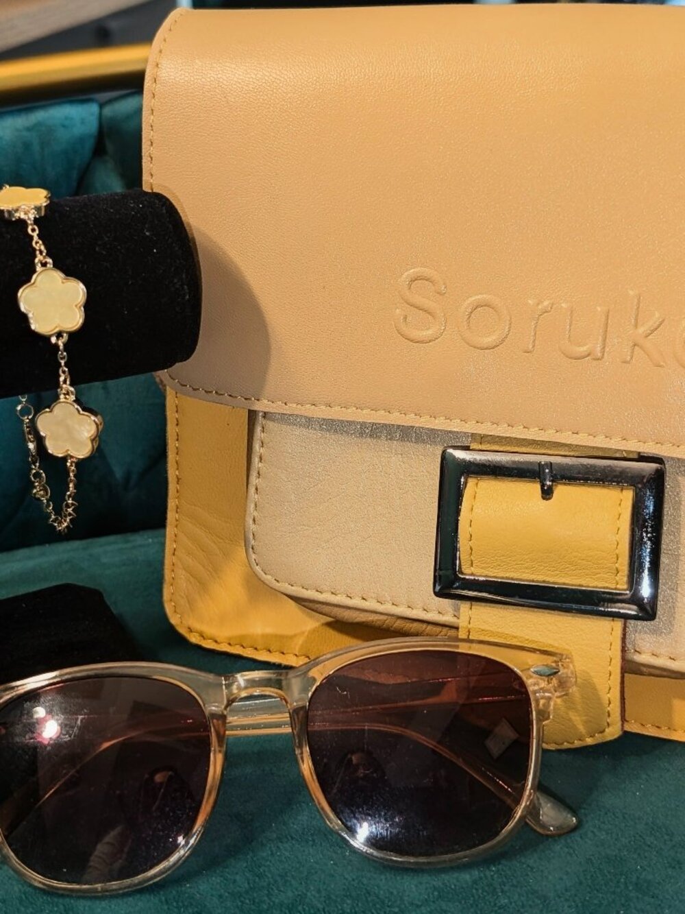 Sorkura handbag leather Crossi crossbody bag gold jewelry 3 pieces bundle lot